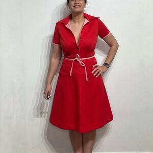 Cari Lu by Sherri Classics Red 70's Dagger Point Collar Midi Dress Sz 10